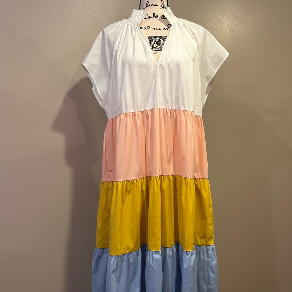 CROSBY by Mollie Burch Cap Sleeve Color Block Watts Midi Dress - Picture 2 of 9